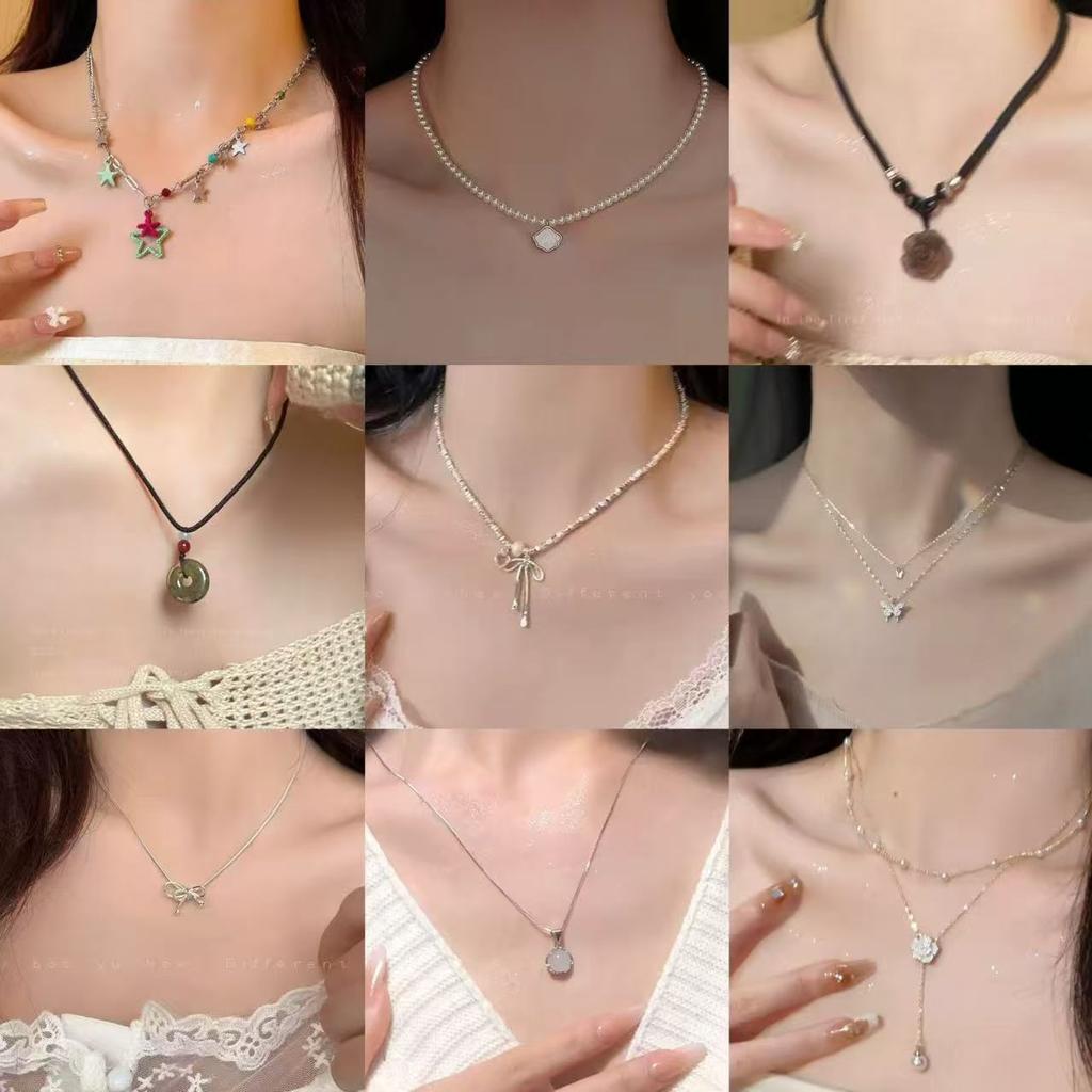 Millet pearl necklace female cloud fritillary pendant collarbone chain round small light bulb pearl neck chain