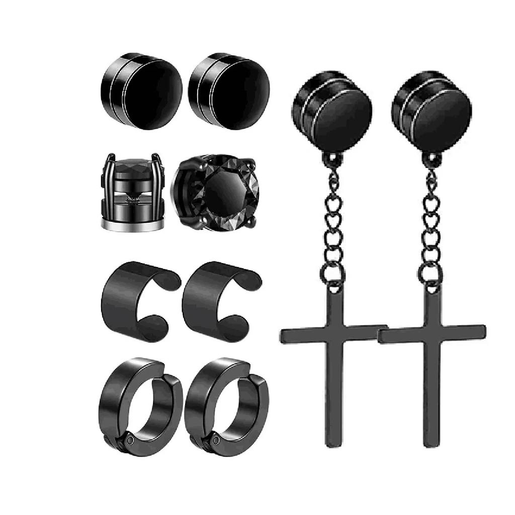 1-10 Pairs of Men's Fashionable Ear Hole Free Magnet Zircon Stainless Steel False Earring Set