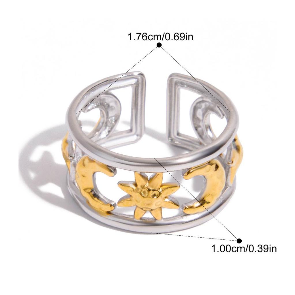 Yori Statement Stainless Steel Star Moon Hollow Double-Layer Open Ring 18K PVD Plated High Quality Charm Stylish Golden Jewelry