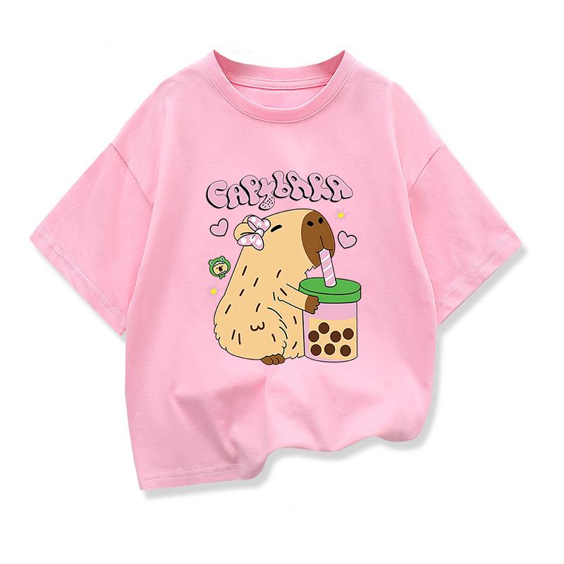 Summer Kids Tshirts Capybara Printed Cartoon T Shirt for Girls Animal Printing Boy T Shirt Tops Tees Children Clothes
