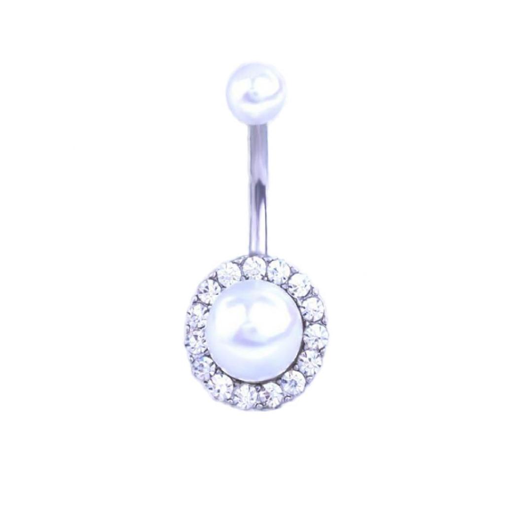 Fashion Faux Pearl Charm Belly Button Bar Barbell Navel Ring Lady Jewelry MIT