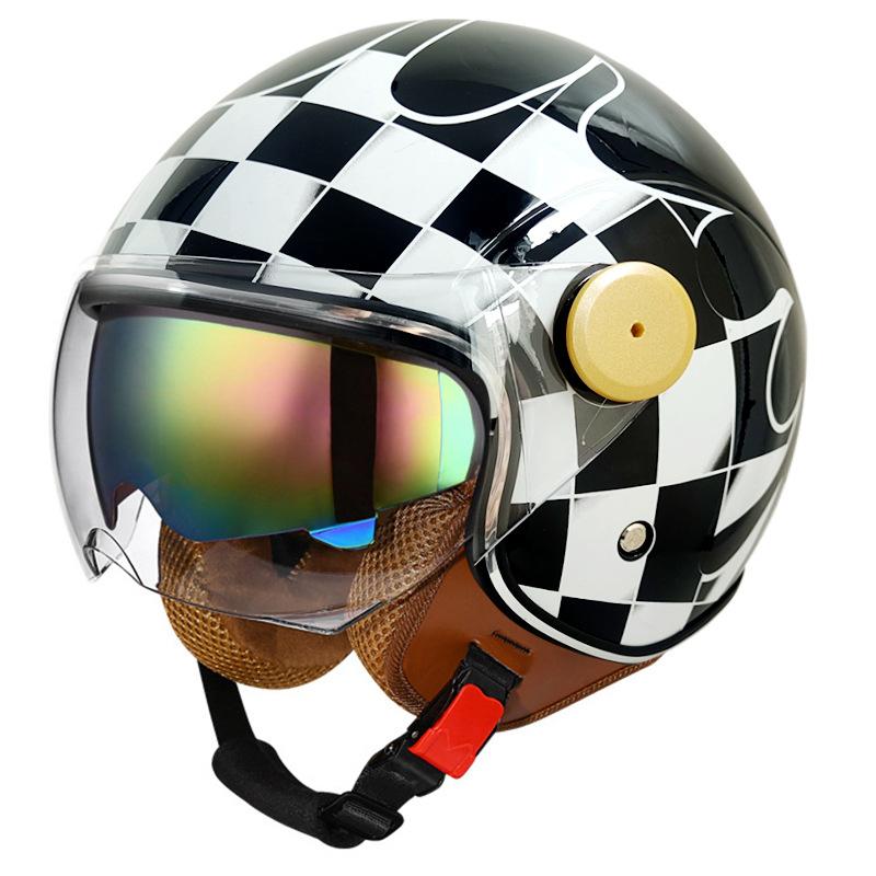 Lightweight Vintage Motorcycle Helmet With Dual Visor Motorbike Riding 3/4 Open Half Helmet Retro Casco Moto 3C & Dot