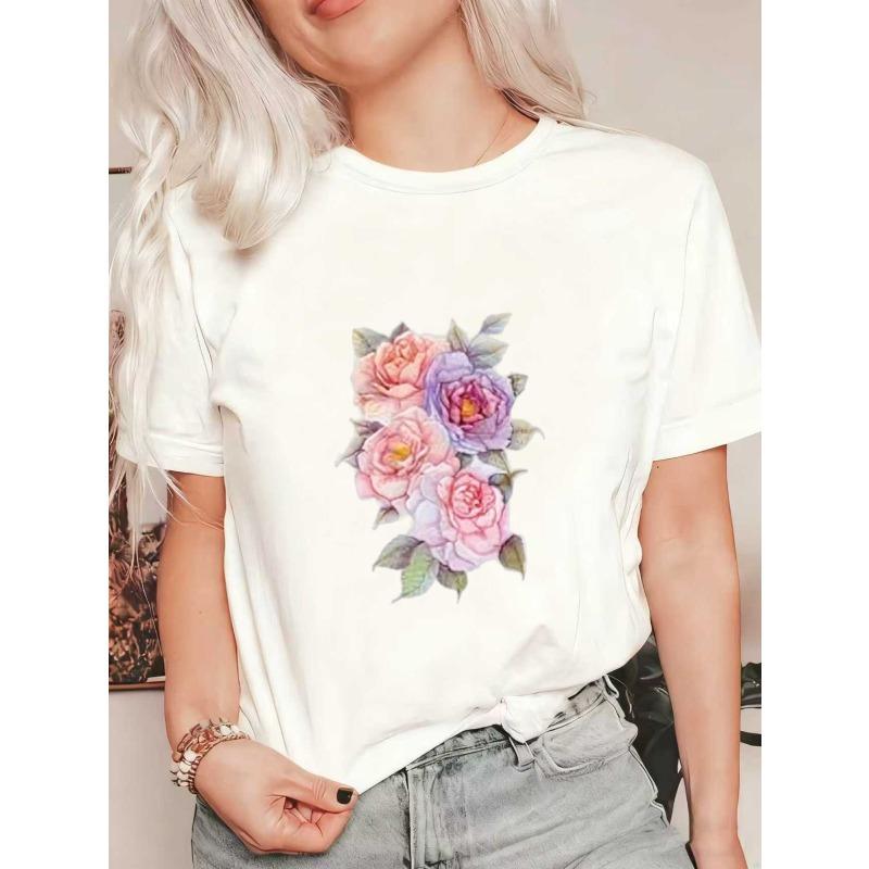 Black Oversized T Shirt With Floral Rose Print For Casual Wear