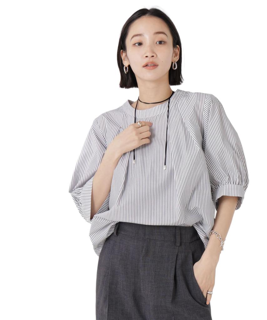 Nano Universe Volume Sleeve Tuck Size F Pattern Women's Blouse, (360cm), 1, 673-5121326