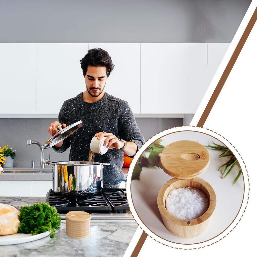 Seasoning Container Storage JarSalt Box Condiment Sesame Bottle BBQ Cooking Herbs Organizer Kitchen Wooden Tool