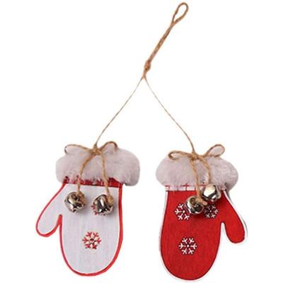 2 Pieces Christmas Wooden Ornaments with Ringing Bellwood Gloves Shaped Tree Hanging Decoration for Christmas Party Decoration