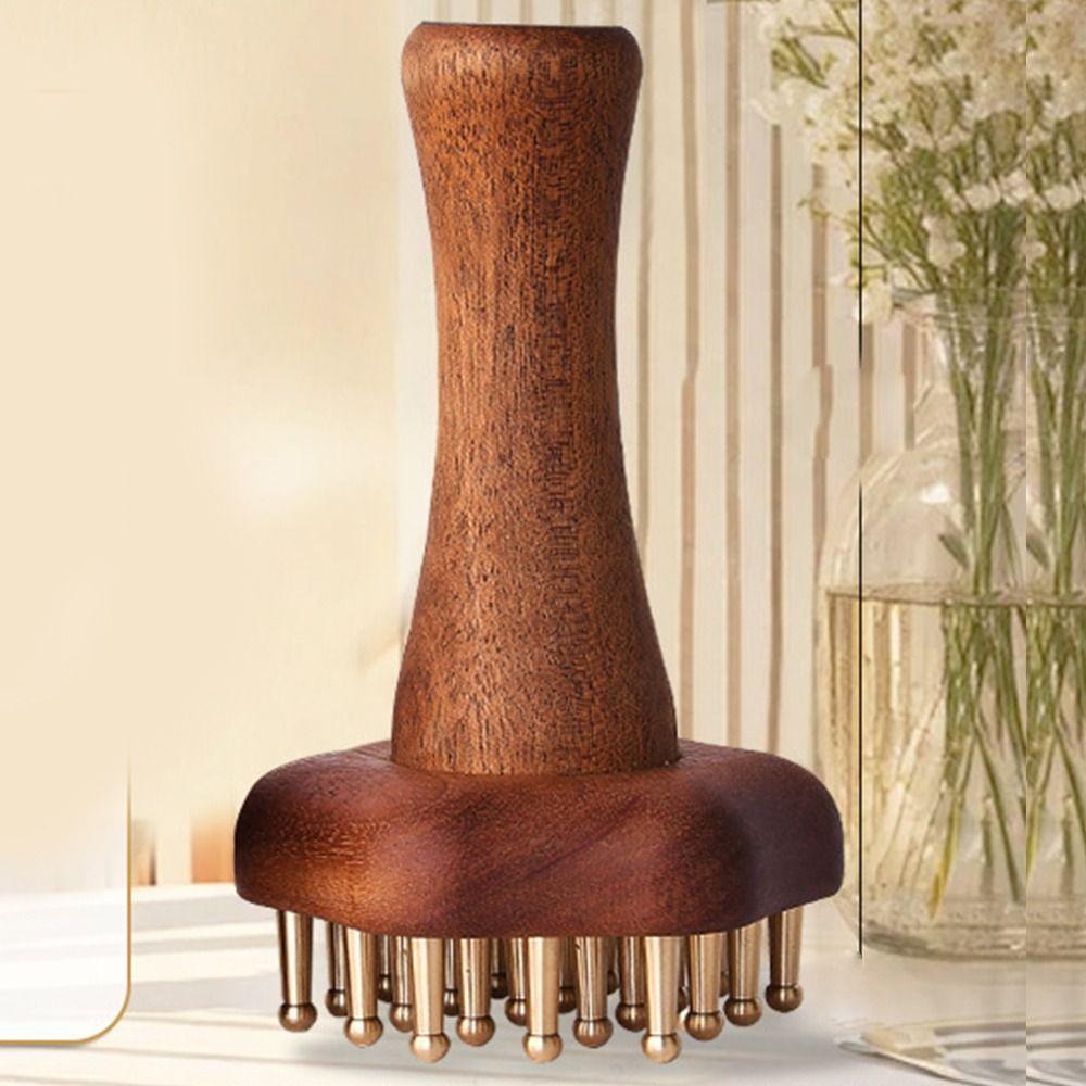 Wooden Handle 24teeth Copper Head Massage Comb Relief Body Massage Brush  for Cellulite Remover