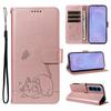Magnetic Card Solt Wallet Leather Embossed Little Cat Phone Case For Samsung S26 Ultra S25 Plus A16 A57 A17 A07 Bag Pocket Cover