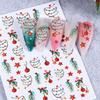 1PC 3D Luminous Colorful Light Christmas Nail Stickers Green Pine Branch/Red Bauble Star Nail Decals Adhesive Holiday Nail Decor