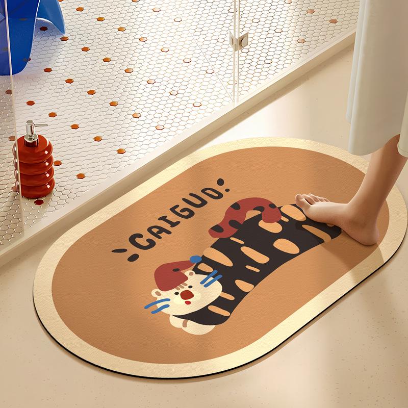 Cartoon Bathroom Water Absorption Oil Absorption Anti-slip Mat Household Toilet Quick-drying Foot Pad Bathroom Door Diatom Mud Mat