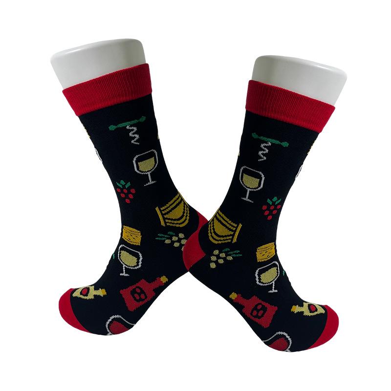 Unisex Cotton Mid-Calf Socks with Wine Glass Design - Breathable, Sweat-Absorbent, Stylish