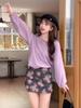 Korean Retro Floral Print A-Line Denim Mini Skirt for Women, High Waist, Slimming, Autumn/Winter Style.