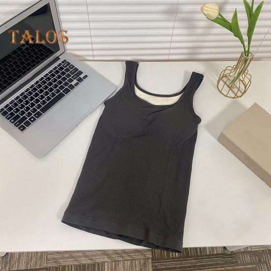 Winter Women Thermal Vest with Chest Pads Seamless Velvet-lined Fast Temperature Lock Heating Slim Fit Elastic Sleeveless Inner Wear Bottoming Tank