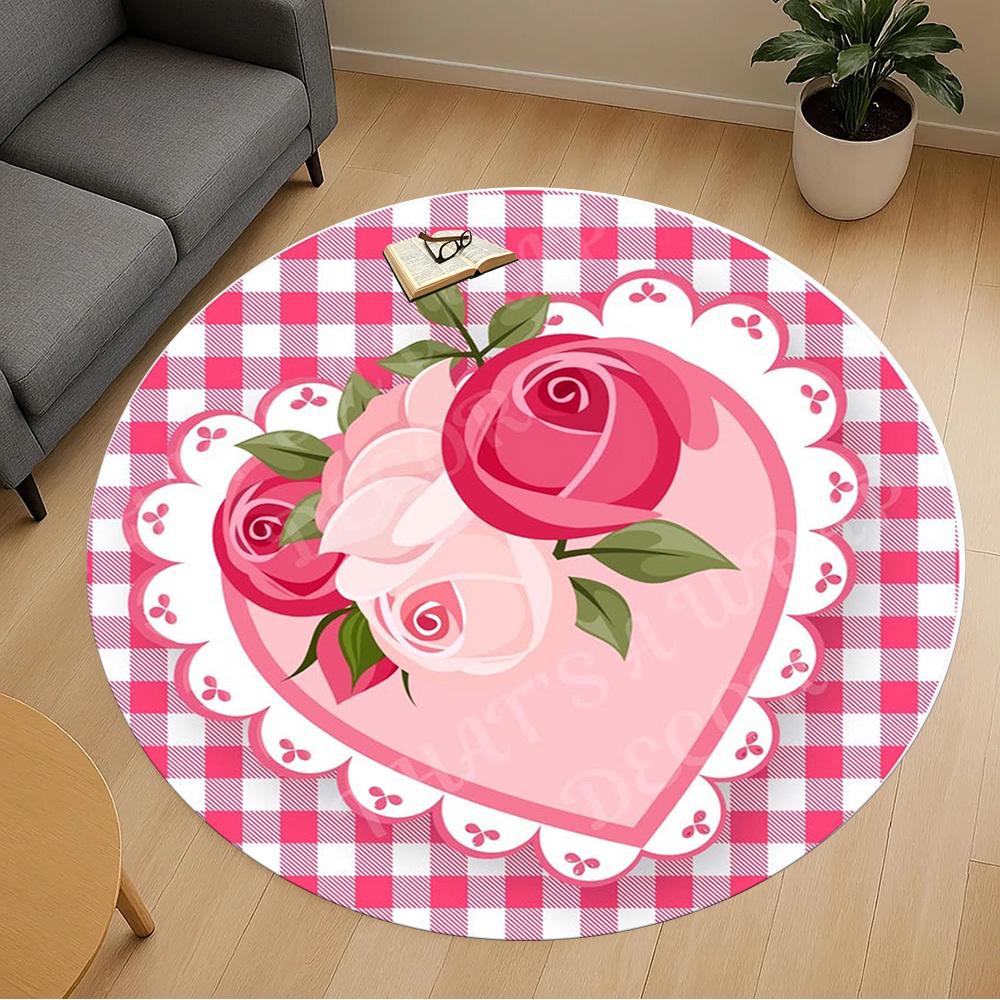 1PC Roses Heart Office Round Area Rug, Under Office Chairs Bedroom Living Room Home Decor,Carpet for Office, -1110265