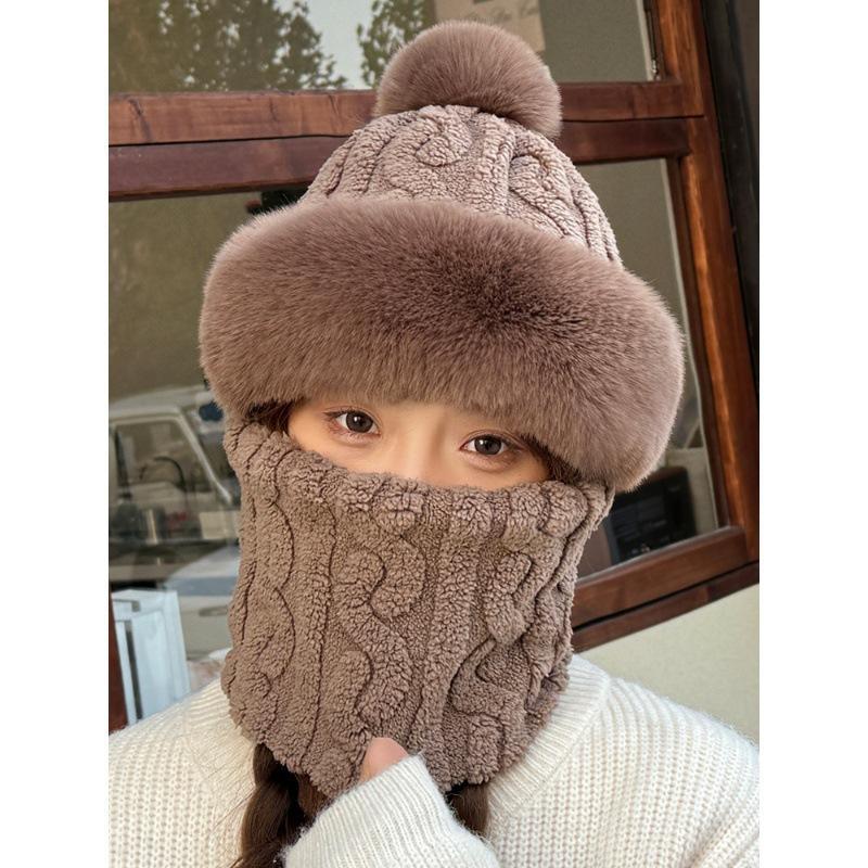 Winter women's outdoor cycling warm scarf mask integrated hat cold protection ear protection thickened plush windproof one-piece