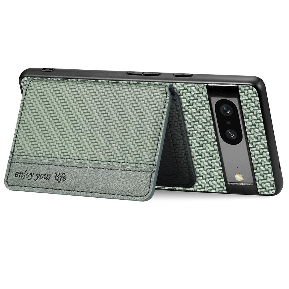 For Google Pixel 7a PU Leather Coated PC+TPU Magnetic Phone Cover Carbon Fiber Texture Shockproof Anti-sratch Phone Case Wallet Kickstand
