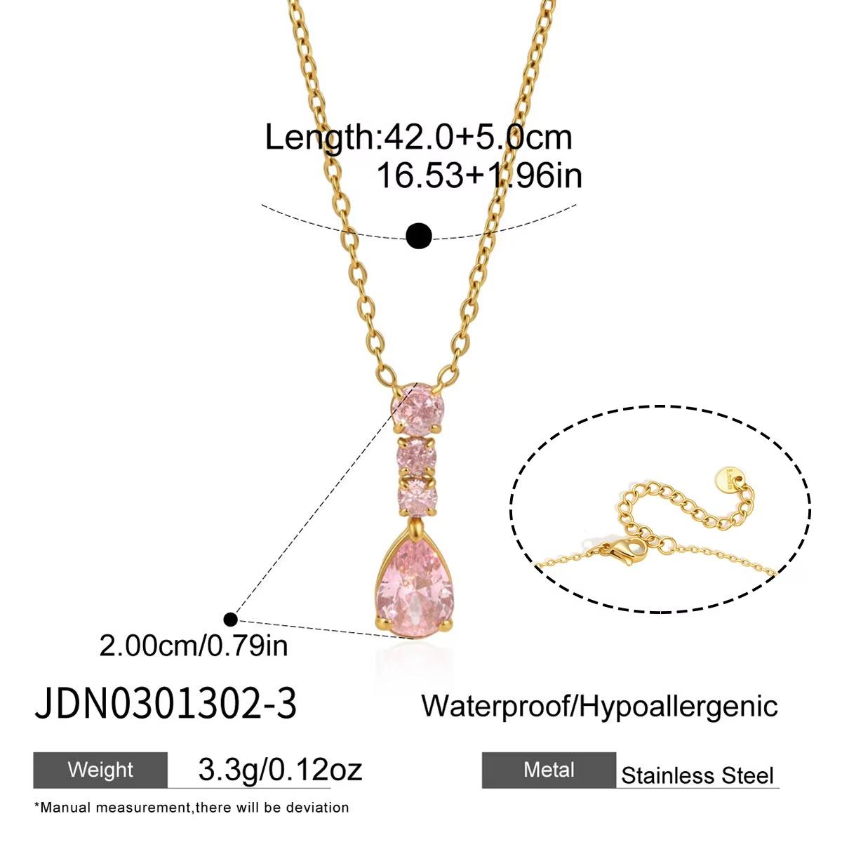 Exquisite Colorful Heart Zircon Geometric Pendant Necklace for Women Gold Plated Stainless Steel розовый
