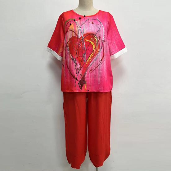 2 Stück/Set Bluse Hose Rundhals Halbarm Knopf Elastische Taille Lässig Täglich