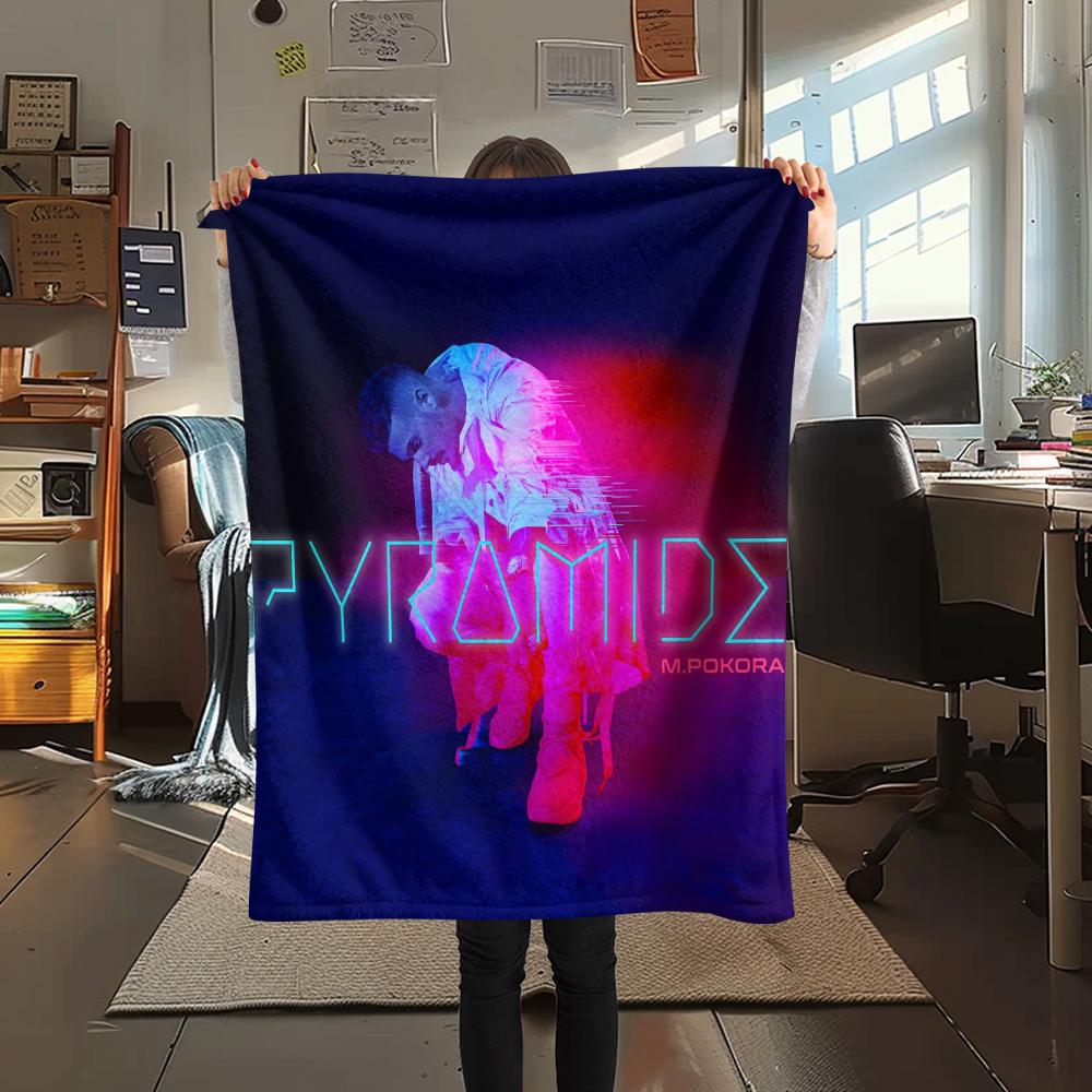 1PC M Pokora Print Flannel Blanket, High quality All Seasons, Home Decor, Warmth and Comfort, Perfect for Christmas Gifts