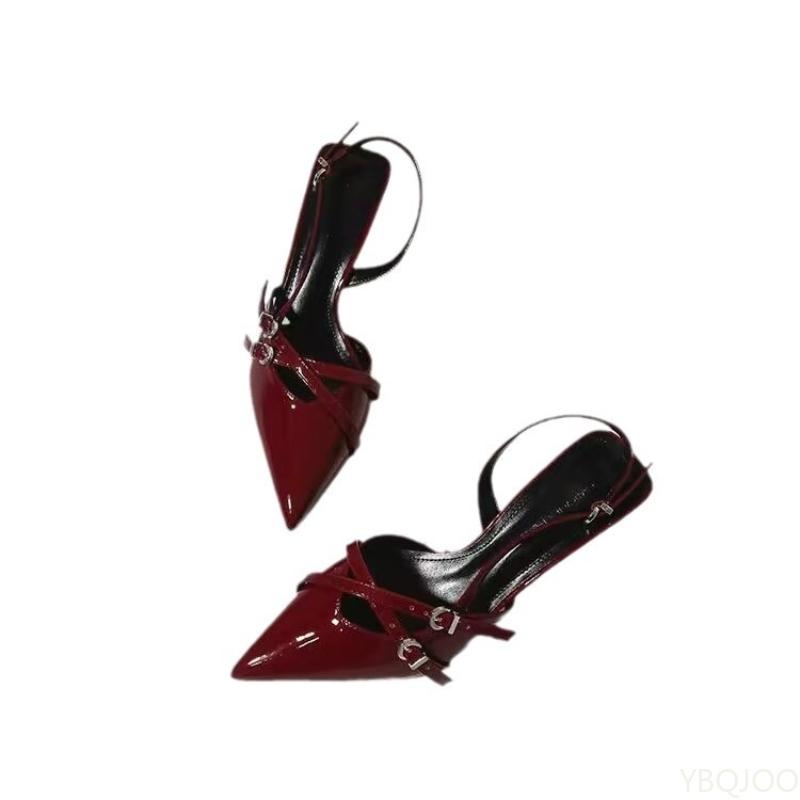 Fashion Women's Pointed High-heeled 2025 Summer New Item Slim Heel Sandals Party Women's Shoes Buckle Strap Slim Heel Sandals