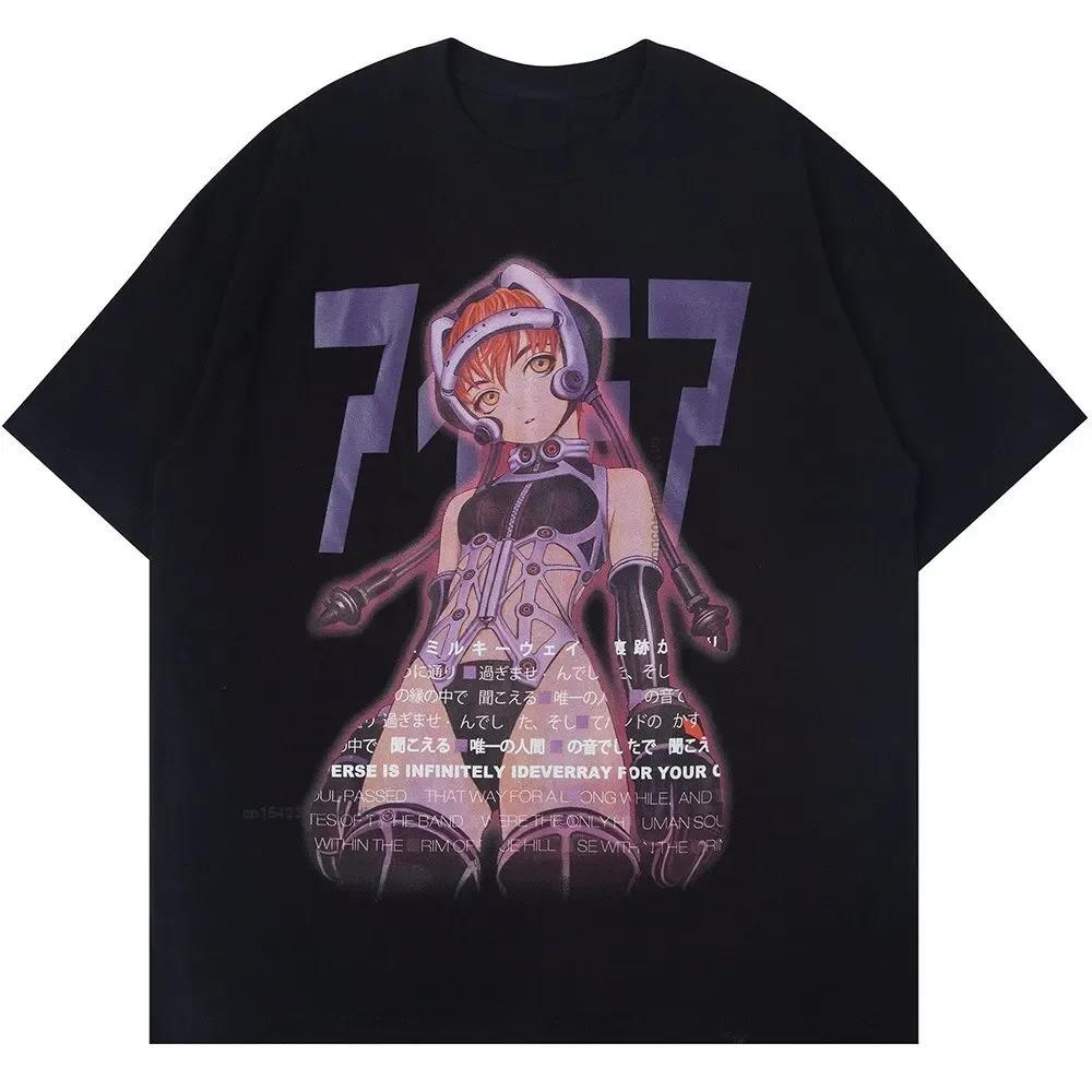 Neon Genesis Evangelion Makinami Mari Cyberpunk Anime Print Oversized T-Shirt | Unisex Cotton Casual Short Sleeve Streetwear Top