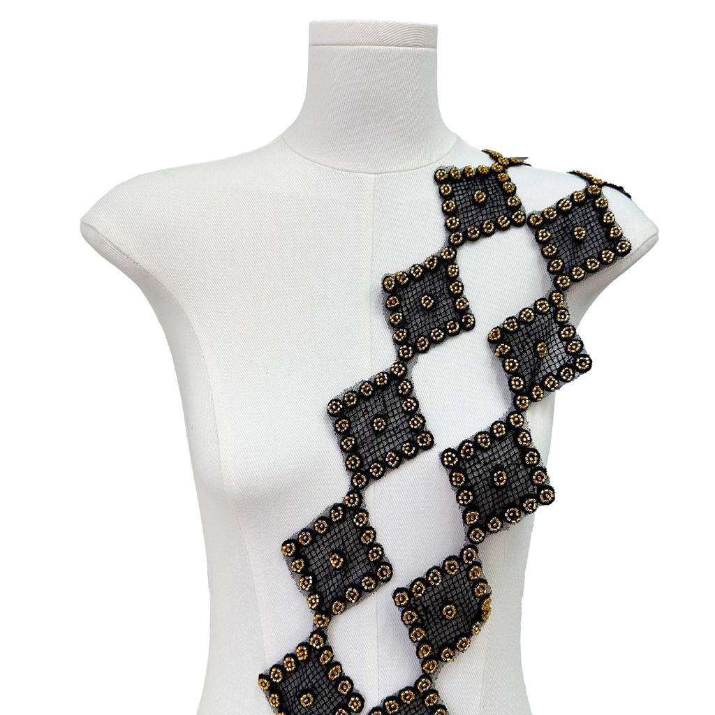 Gold Nail Drill Plaid Embroidery Lace Handmade Diy Clothing Dress Dress Accessories