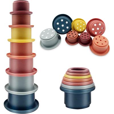 Children's Stacking Tower, Pack of 7 Stacking Cups, Baby Silicone Stacking Toy,Stacking Stones,Water Toy,Educational for Early Age,Bathing,Beach,Motor