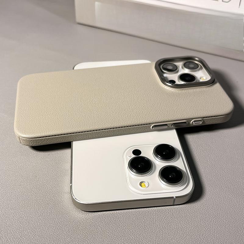 Lychee Leather Pattern Suitable for Apple 16 ProMax Mobile Phone Case Metal Button Iphone14 Simple 13 Protective Case 15