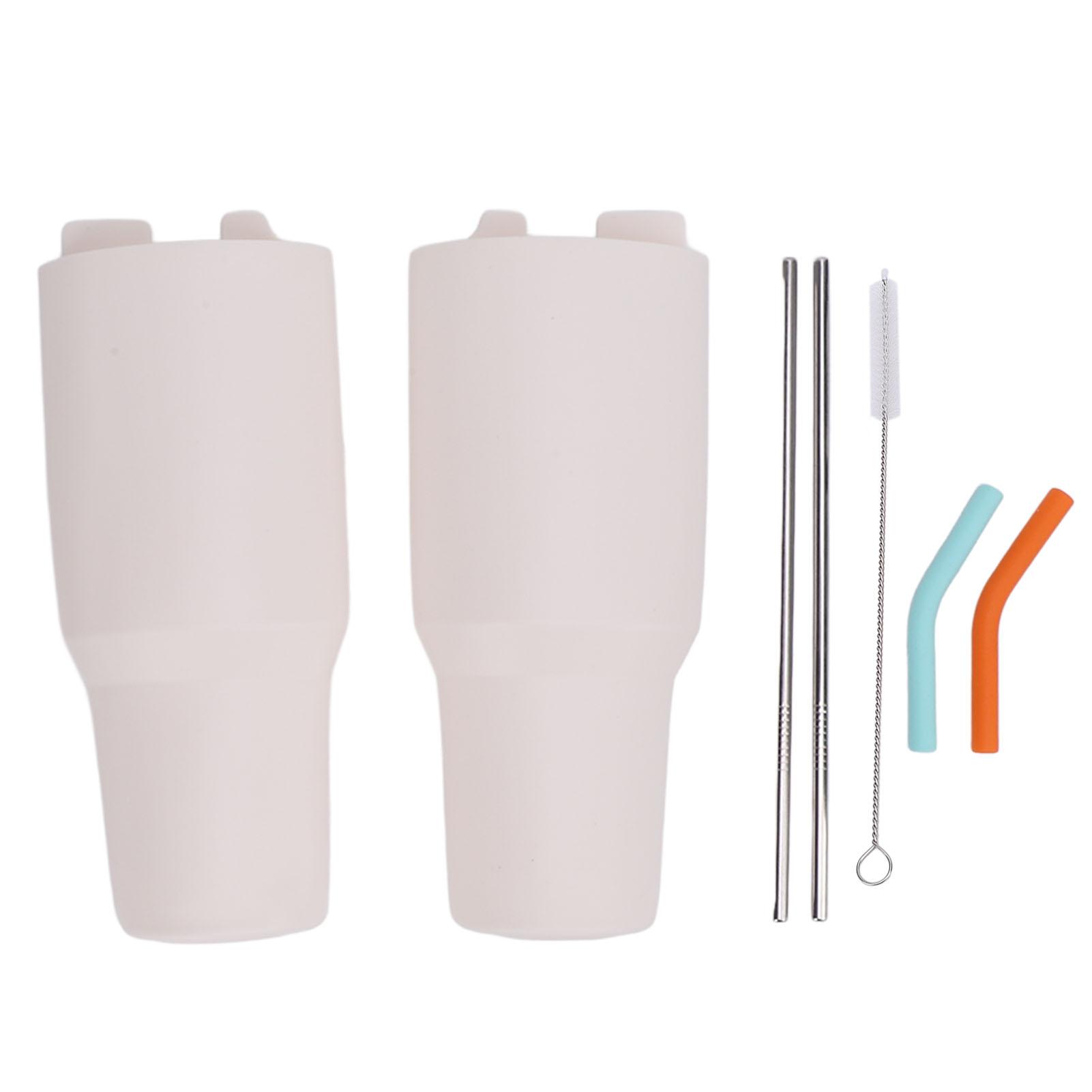 

Чашка 2 в 1 с разделителем для напитков, силиконовый внутренний поднос для чашки, многоразовый вкладыш с трубочками из нержавеющей стали для White