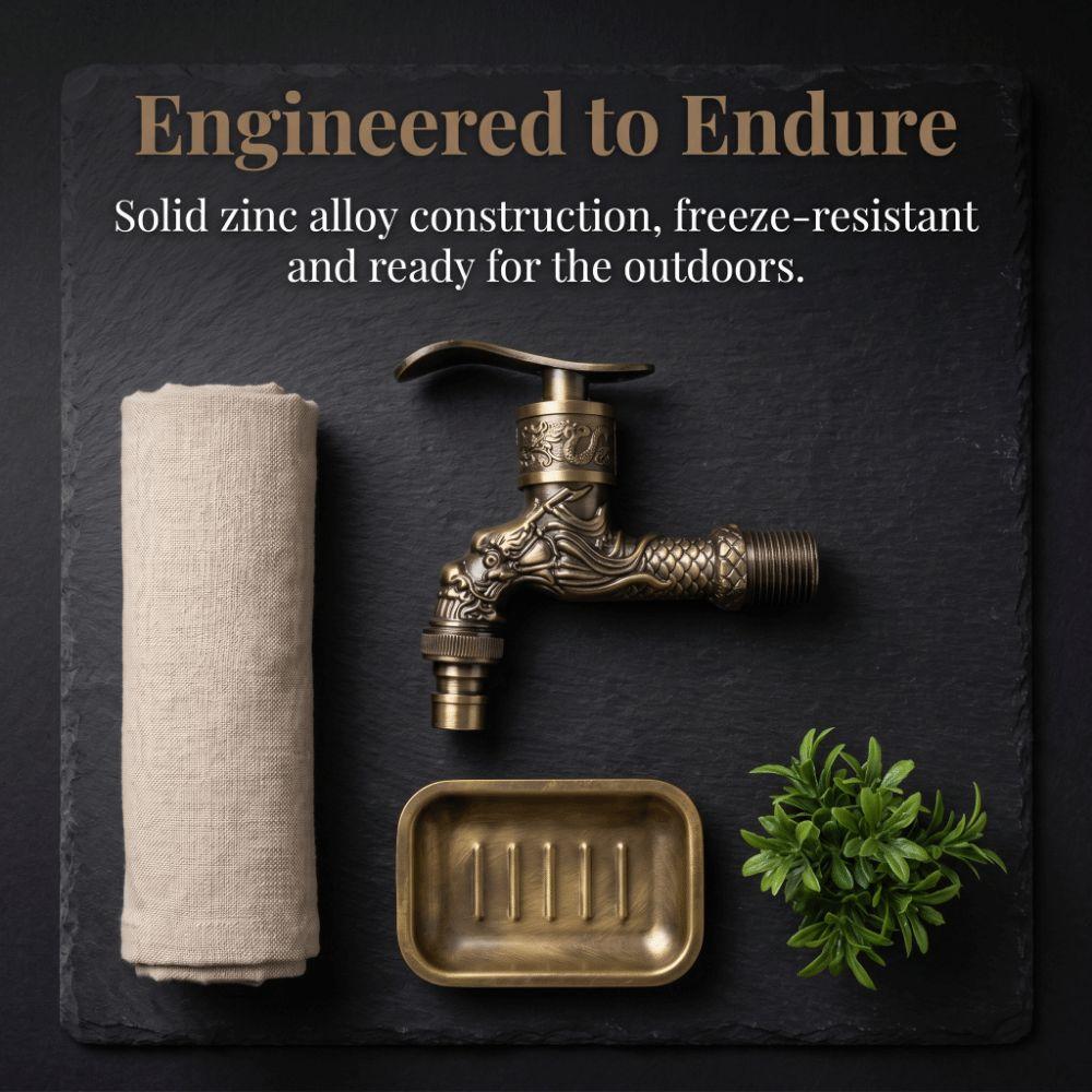 Bronze Keramik Ventilkern Drachen Armatur Bronze Oberfläche Geschnitzt Wandmontiert Eckventil Einzelkalt 4-Pin Schnittstelle Antiker Wasserhahn