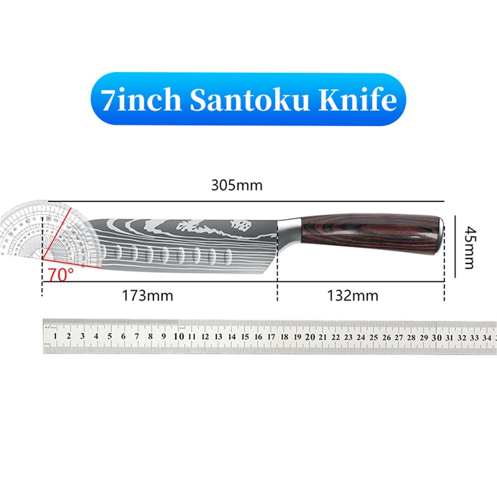 7 Inch Santoku Knife Laser Damascus Stainless Steel Kitchen Knives Professional Chef Knife Full Tang Vegetable Cutting Knife