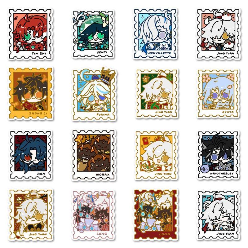 48PCS popular cute stickers featuring HSR (Honkai: Star Rail) and Genshin Impact, high-quality anime-style small stamps for DIY decals