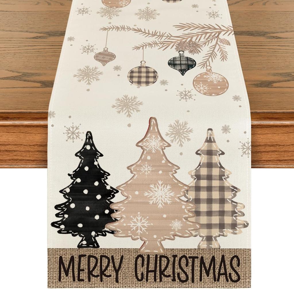 Merry Christmas Red Pine Trees Linen Table Runner Winter Xmas Holiday Party Kitchen Dining Table Decor Navidad Decorations 2025