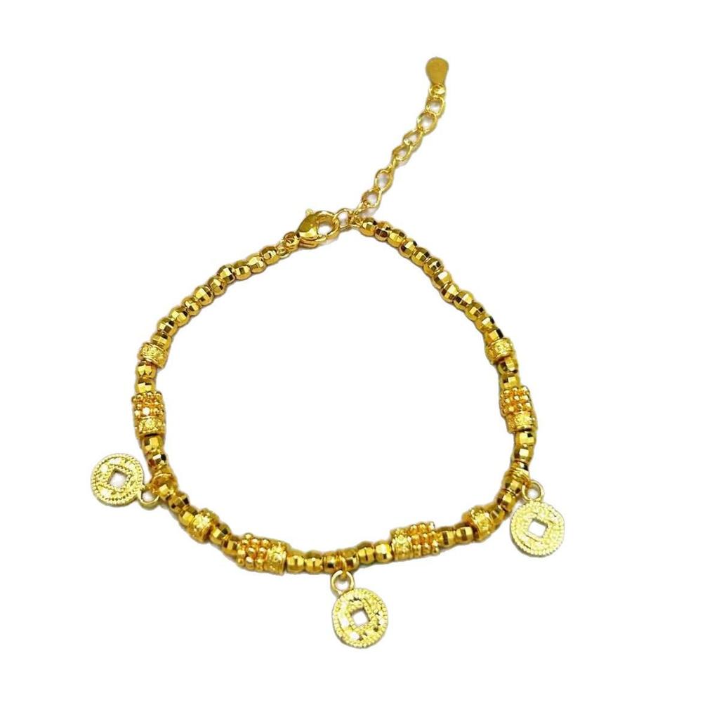 Gold-Plated Dragon Scale Disco Bead Bracelet - Simulated Gold Lucky Bead String, Light Luxury.