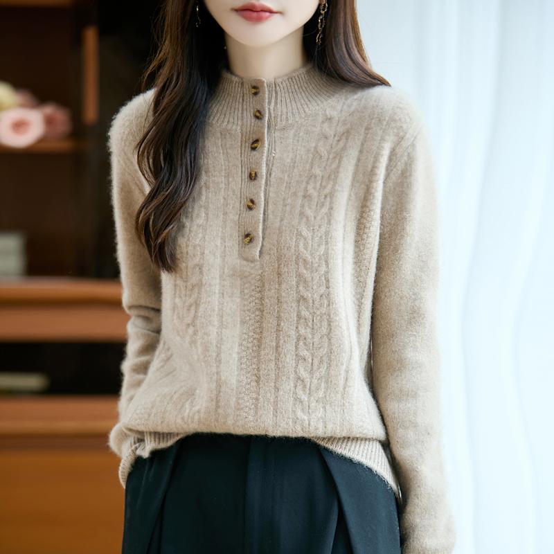 Women's Cashmere Sweater Qinghe Cashmere 30% Cashmere 70% Wool Autumn and Winter Pullover Warm and Fashionable