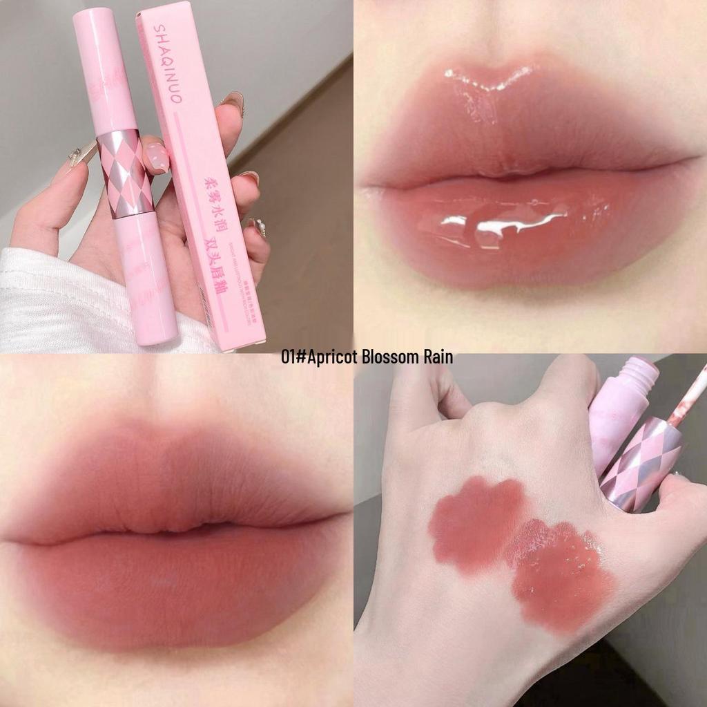 SHAQINUO Double-Ended Hydrating Lip Glaze: Soft Mist, Lightweight Matte & Glossy Finish