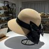 Day single Hepburn style fashion straw hat women's summer sunscreen sun hat seaside contrasting color bow travel versatile dome