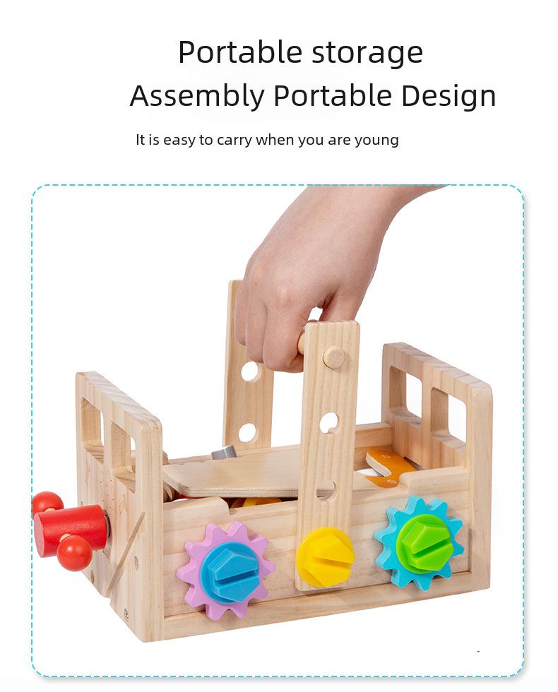 Portable Wooden Toolbox Toy for Kids - Enhances Hand-Eye Coordination with Screws, Nuts, and Disassembly Activities.