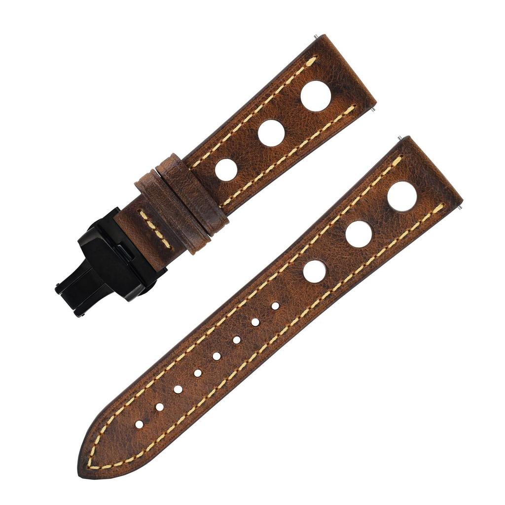 Retro Farbwechselnde Erste Schicht Öl Wachs Lederarmband Schmetterlingsverschluss Uhr, Einfach zu Installieren 22mm Kalbsleder Dünnes Armband