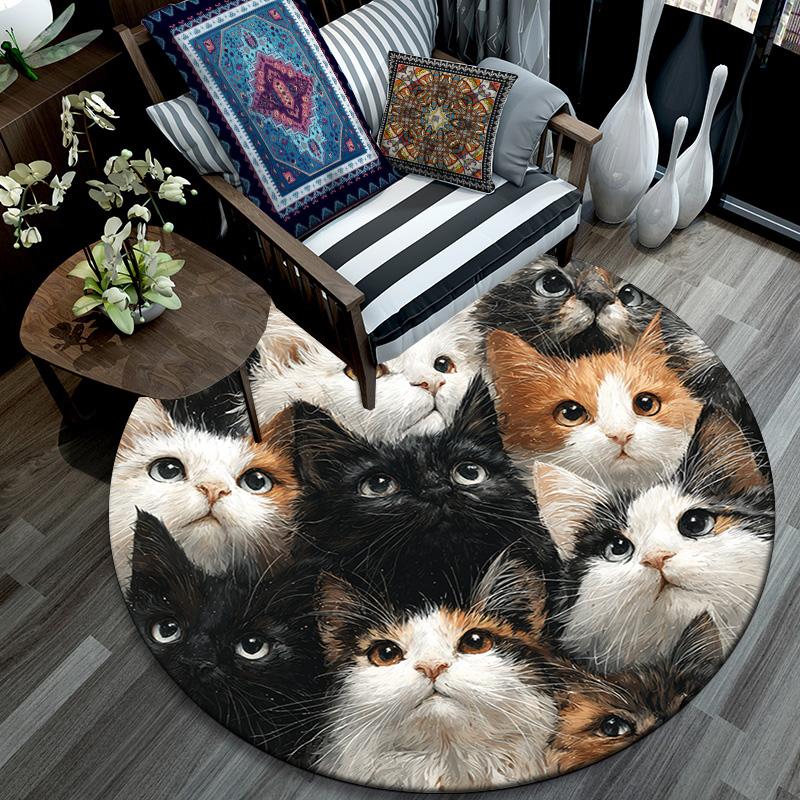 Curious Cat Round Area Rug,Carpet Rug for Living Room Bedroom Sofa Playroom Decor,Non-slip Floor Mat