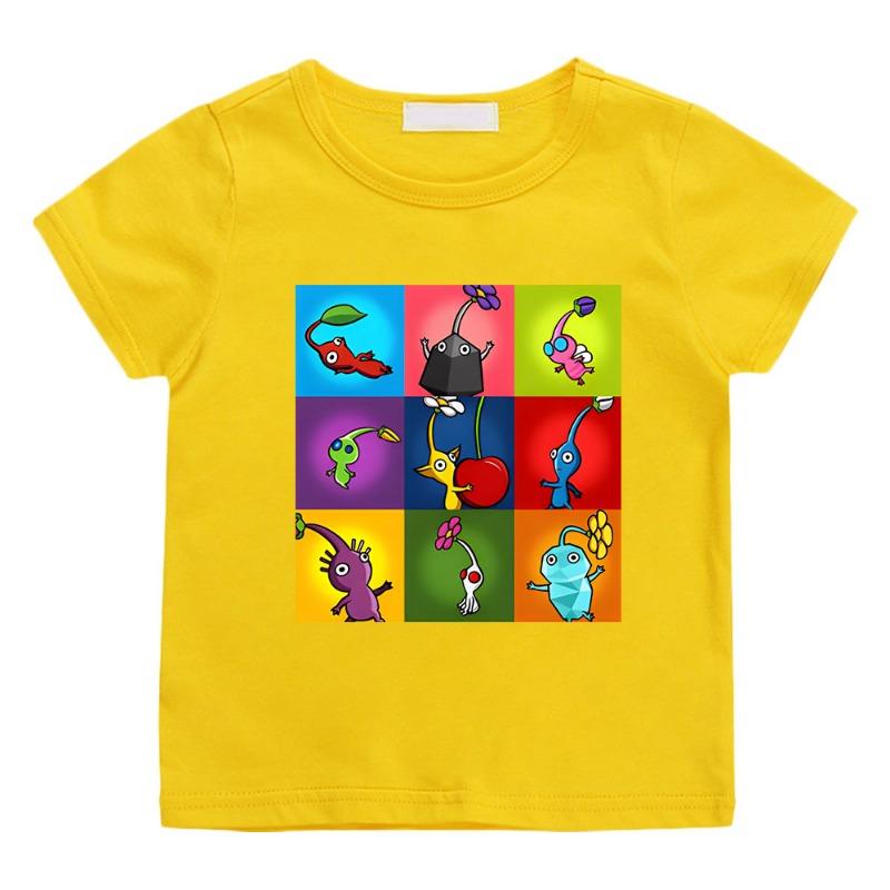 Pikmin Print Cartoon T-Shirt Summer Kids Graphic Cotton Tees Short Sleeve Harajuku T Shirt Tops Kids Baby Boys Girls Clothing 110
