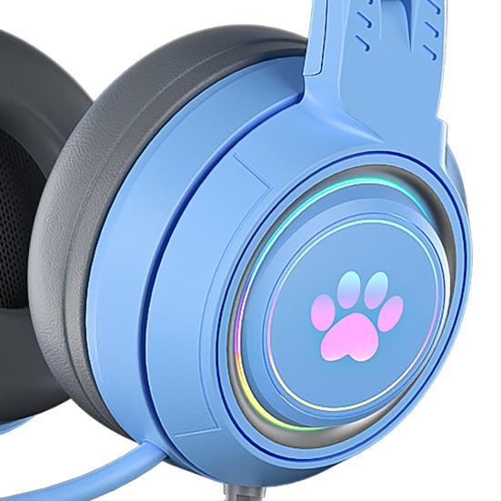SY-G25 Wired Headphone RGB Lighting Omni-directional Mic Over-Ear Computer Headphone with Cute Cat Ear for E-sport