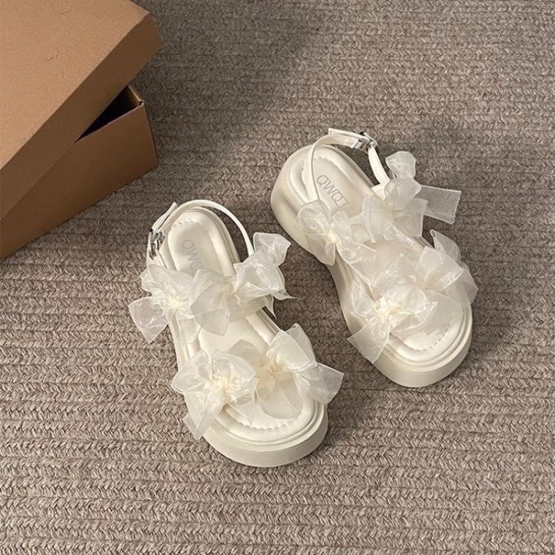 White French Bow Platform Sandals Women's 2025 New Summer Wear with Skirt High-end Fairy Shoes