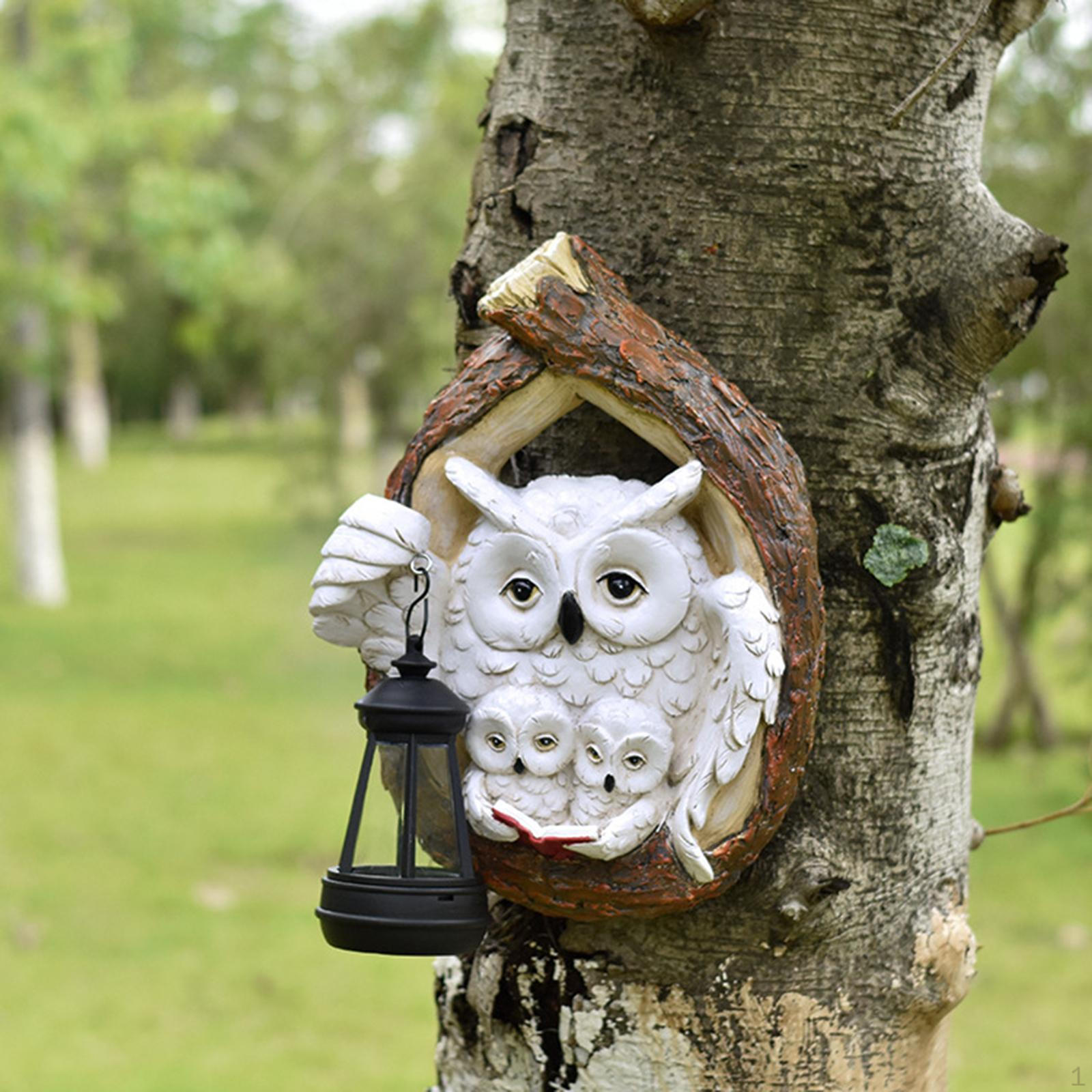 

Садовая сова, обнимающая дерево, полимерная скульптура с солнечным наружным светом, современный ландшафтный светильник, подарок, поделки