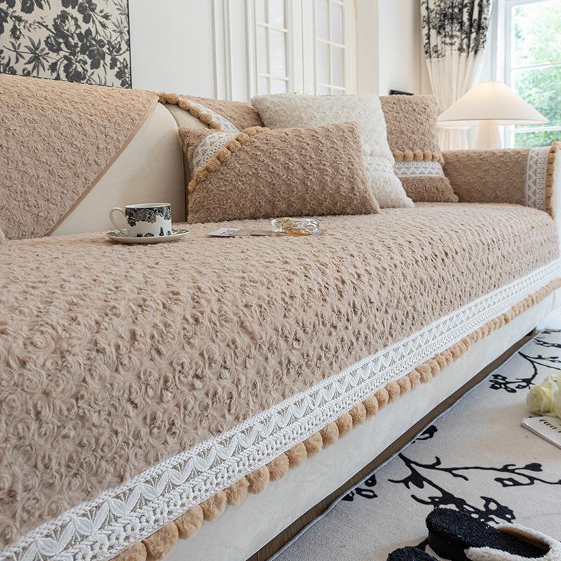 

Cream Wind Sofa Cushion, Thickened Non-Slip Seat Cushion In Winter, Advanced Feeling Imitation Rabbit Plush Sofa Cover Cover Cloth Seat Cushion 70*70cm
