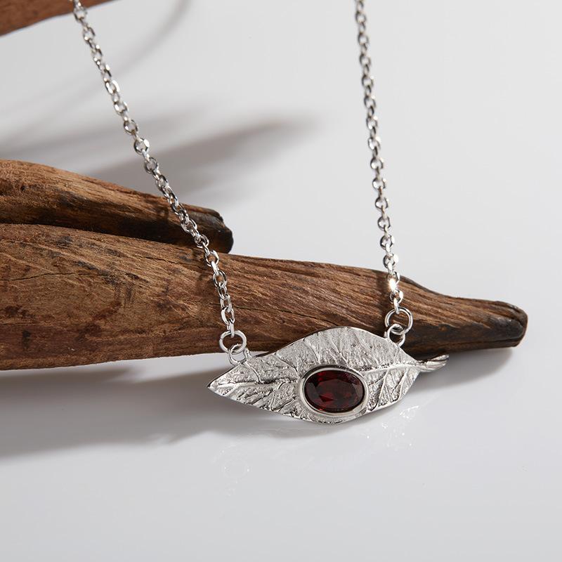 Original Leaf Design S925 Sterling Silver With Natural Garnet Topaz Peridot Colored Treasure Necklace Set