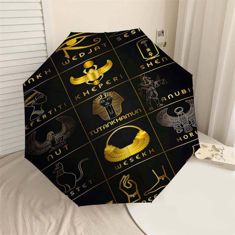 

1PC Egyptian symbols Umbrella-8-Rib Reinforced Portable Folding Travel Suitable for All Seasons Outdoor Daily Use-H0357
