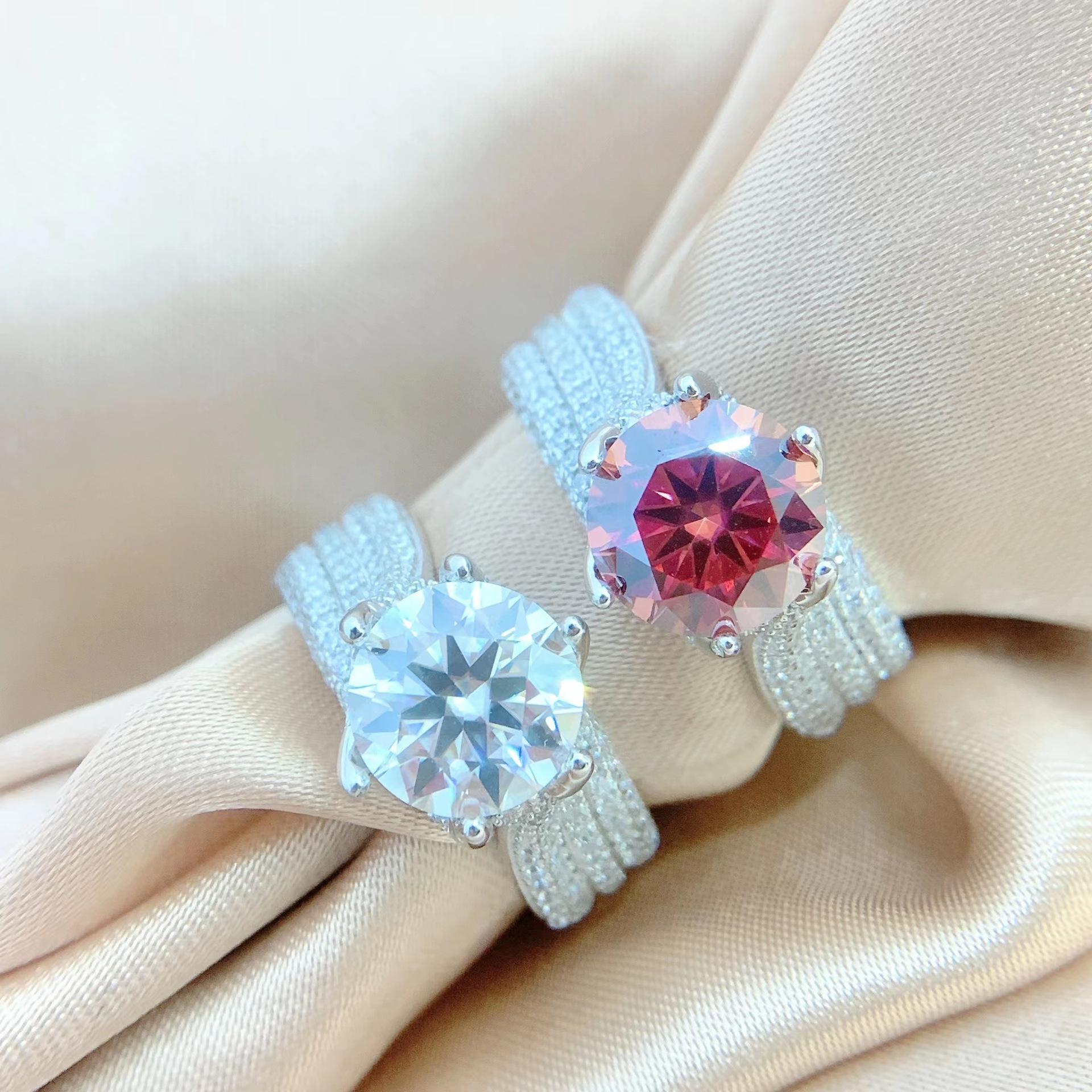 

Кольцо из серебра 925 пробы с красным, белым и синим муассанитом, шестью лапками, набор класса люкс с платиновым покрытием из стерлингового серебра 925 пробы 5