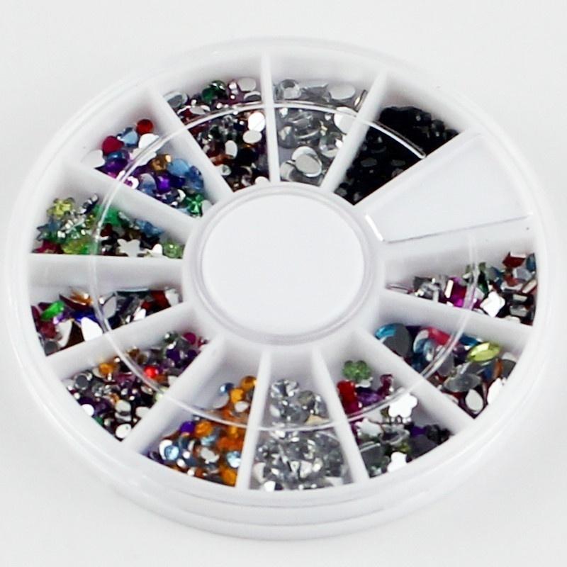Mix Sizes Black 3D Nail Art  S Acrylic Flatback Nail Tips Sticker Decoration Wheel DIY