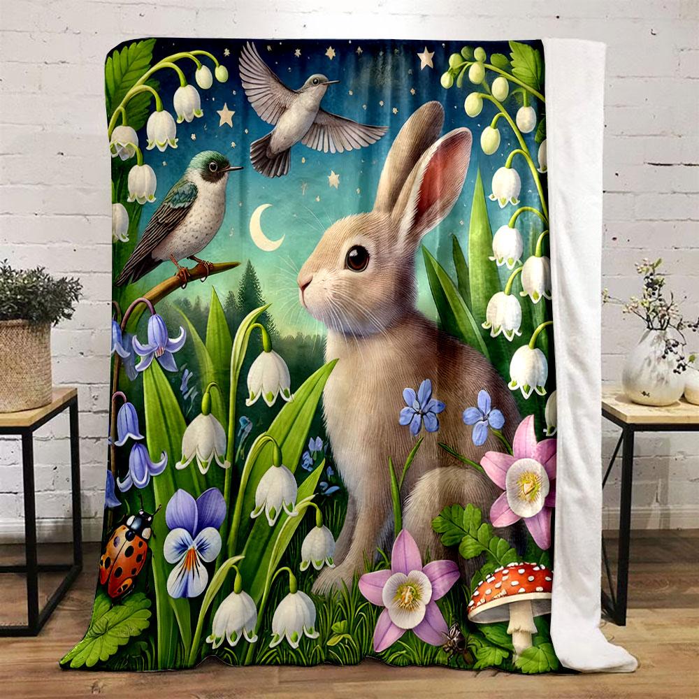 Enchanting Forest Bunny Scene Print Blanket Soft and Cozy Perfect for the Living Room Bed Sofa or a Nap,gift